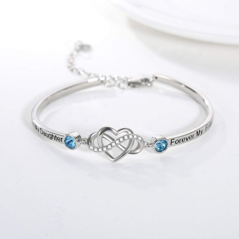 AOBOCO 925 Sterling Silver Adjustable Infinity Heart Bangle Bracelet for Sister Best Friend Daughter Mom Grandma Granddaughter Daughter in Law Godmother Goddaughter Stepmom Stepdaughter - Image 2